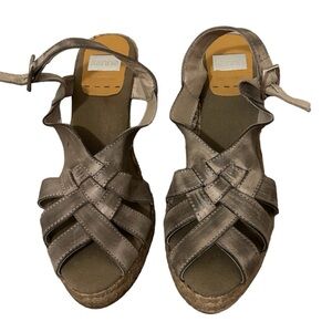 Kanna Shoes 41 (9.5) Taupe Sandal Strappy Espadrilles Slingback Wedge Heel Spain